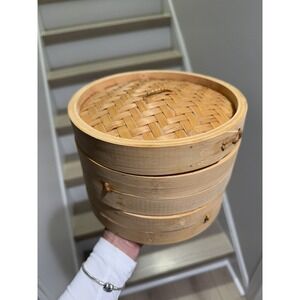 2-Tier Bamboo Steamer Basket 6" Dumpling Bun Shrimp Crab Asian Kitchen‎ Cookware